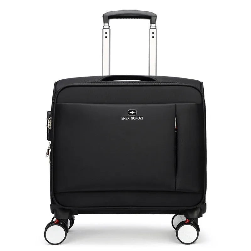 18-inch black Oxford cloth business suitcase with telescopic handle and universal wheels