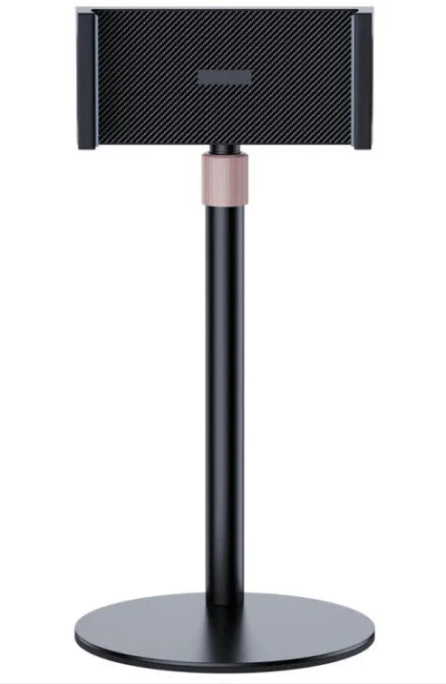 Black adjustable tablet bracket extended to maximum 200mm height holding an 11-inch tablet