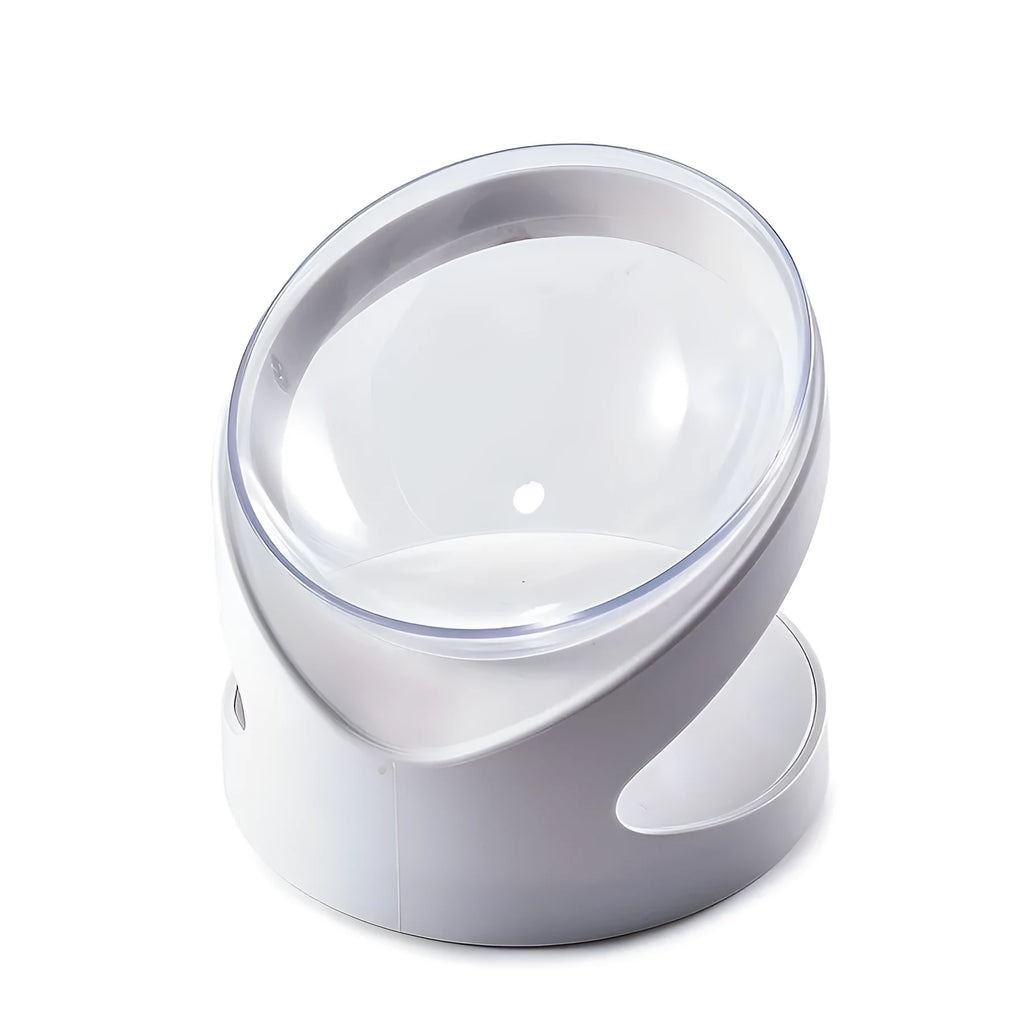 White elevated cat food bowl with anti-vomit tilt design for neck protection