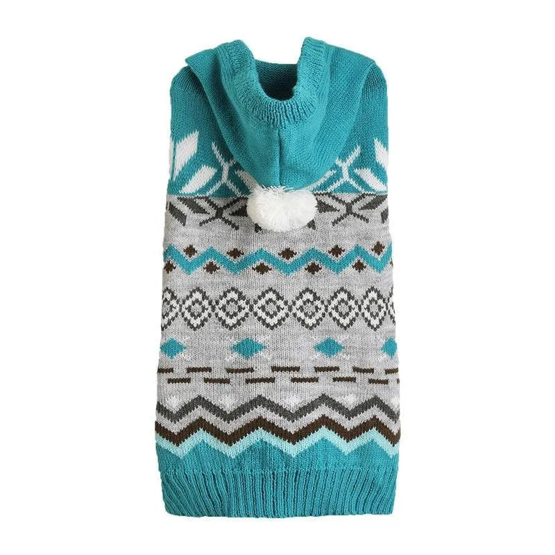 Green diamond pattern acrylic pet sweater for dogs and cats on a mannequin