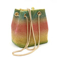 Rainbow iridescent rhinestone fabric bucket bag with soft texture