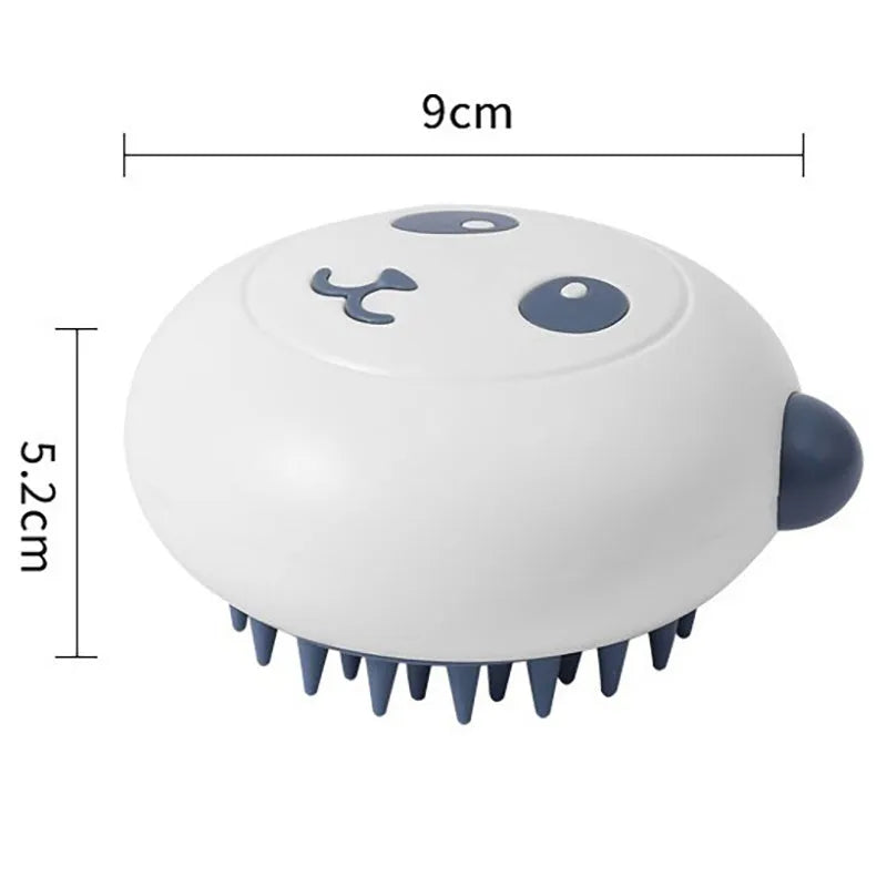 Panda silicone pet shower brush with integrated handle and soft bristles for bathing cats and dogs
