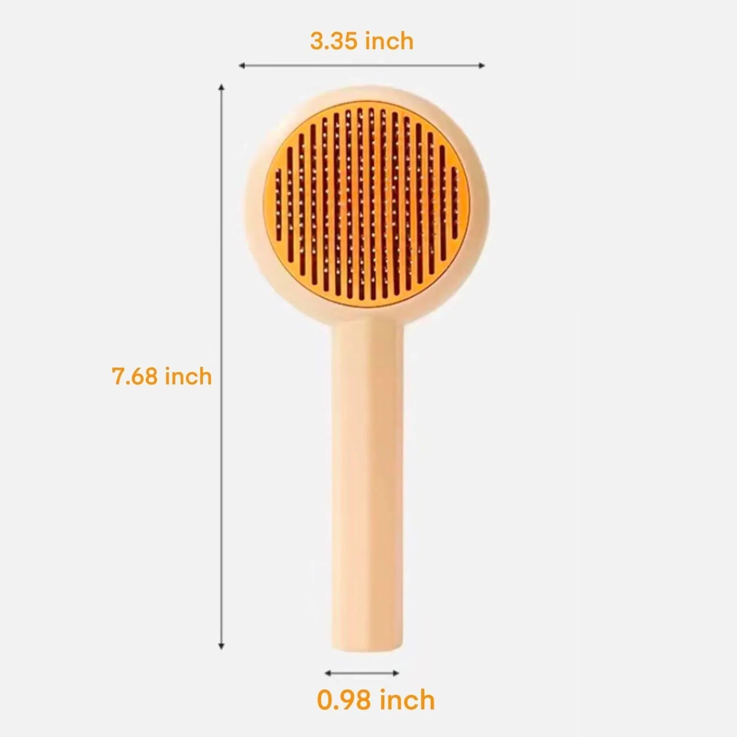 Blue pet grooming brush with angled metal pins and self-cleaning button for dogs and cats