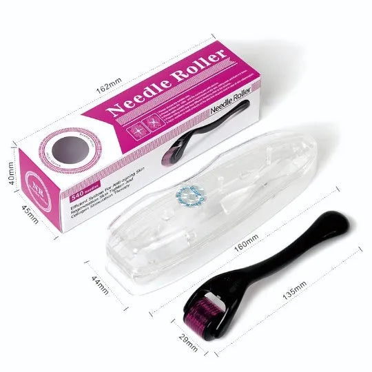 Black derma roller with titanium microneedles for facial, scalp, beard and body skincare