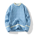 Men's loose fit two-piece modal acrylic sweater set in light blue for autumn and winter.