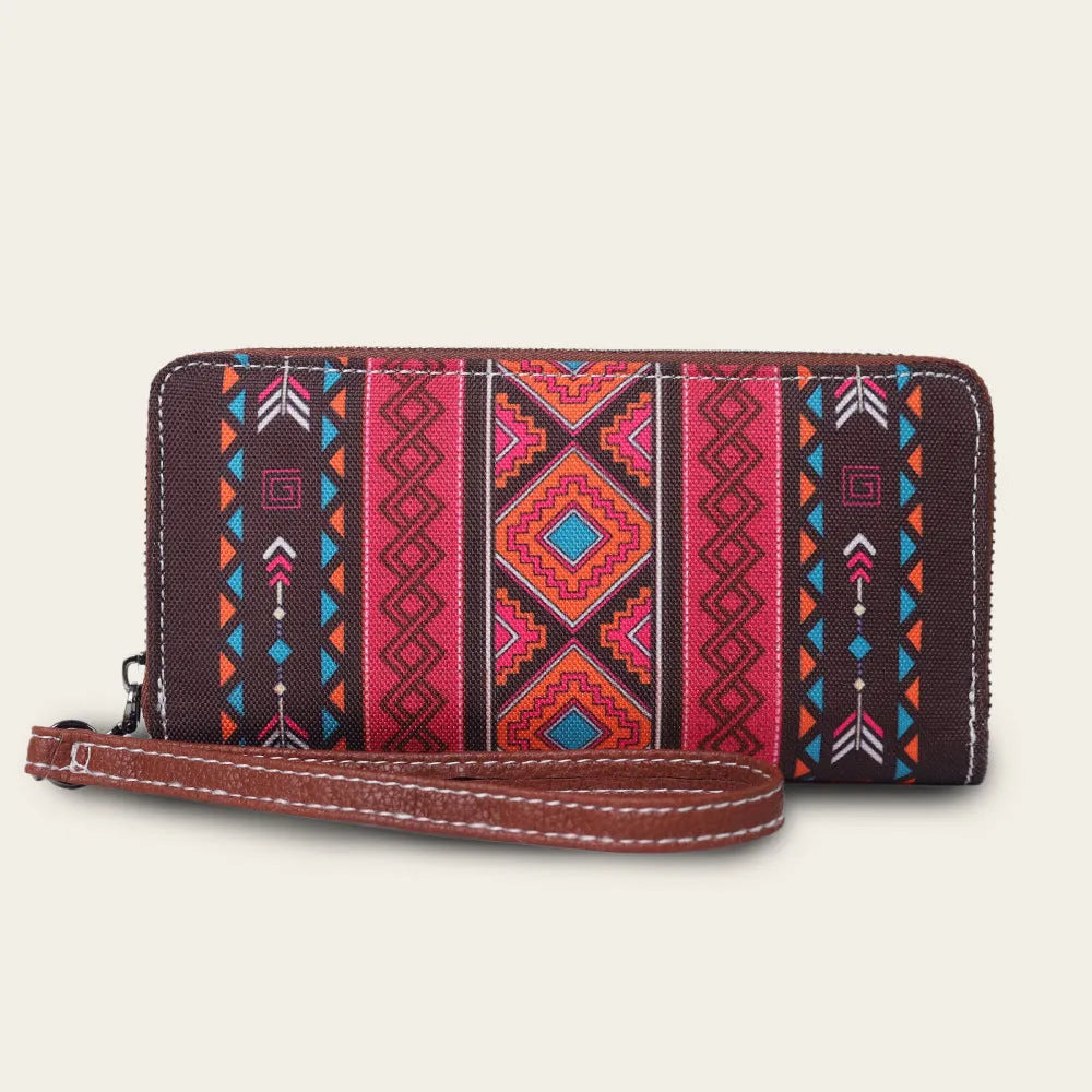 Bohemian striped canvas RFID wallet with wind belt design and anti-theft protection