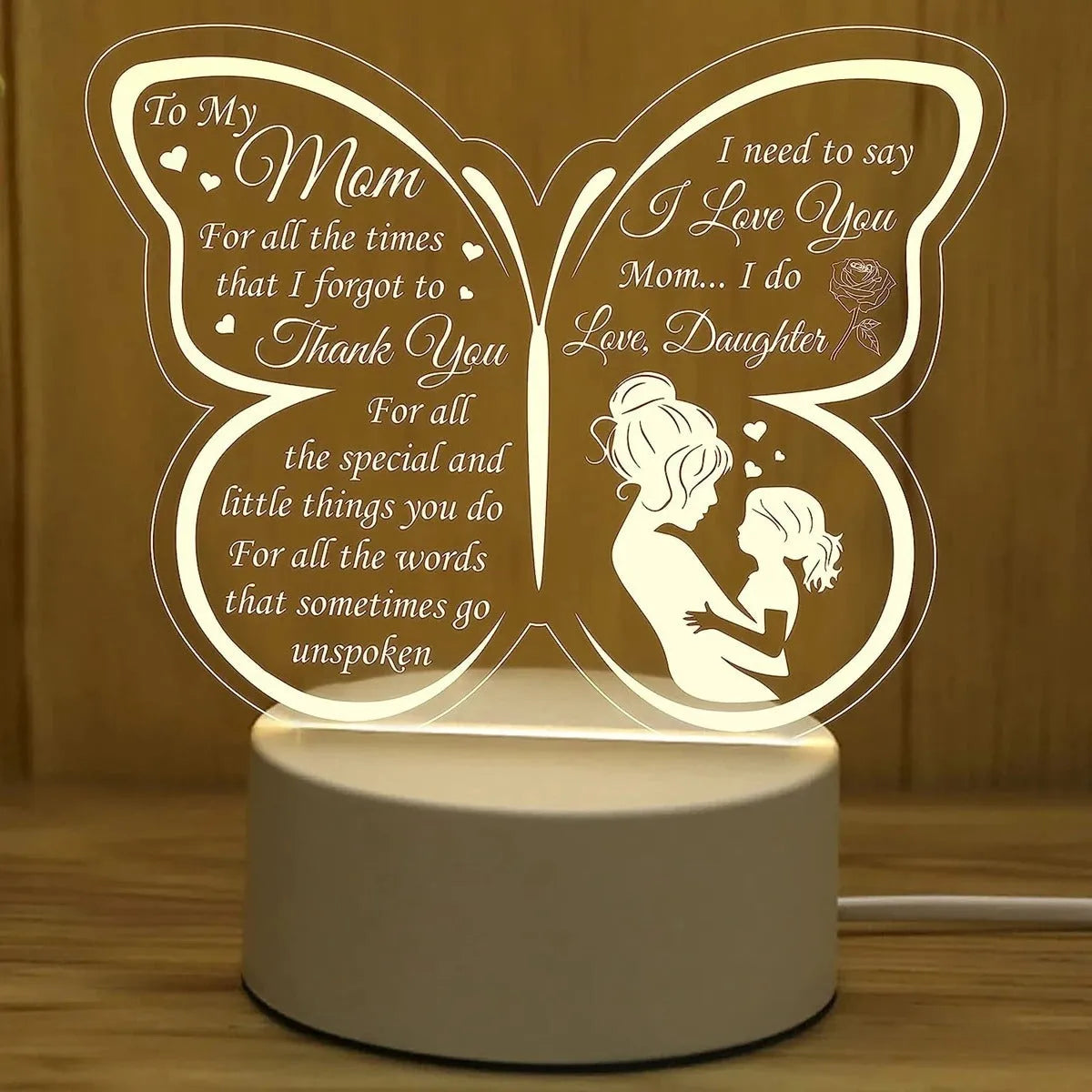 Heart-shaped acrylic table lamp with touch switch and USB cable