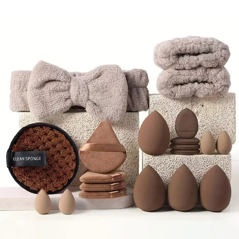 Hydrophilic non-latex beauty tools combination suit with multiple pieces for face wash and makeup application