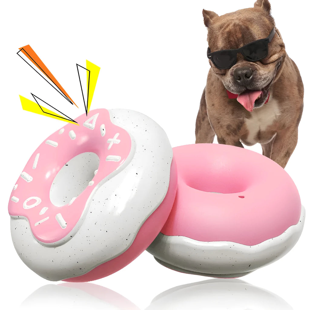 TPR donut dog toy with teeth cleaning sound in pink, yellow or chocolate colour