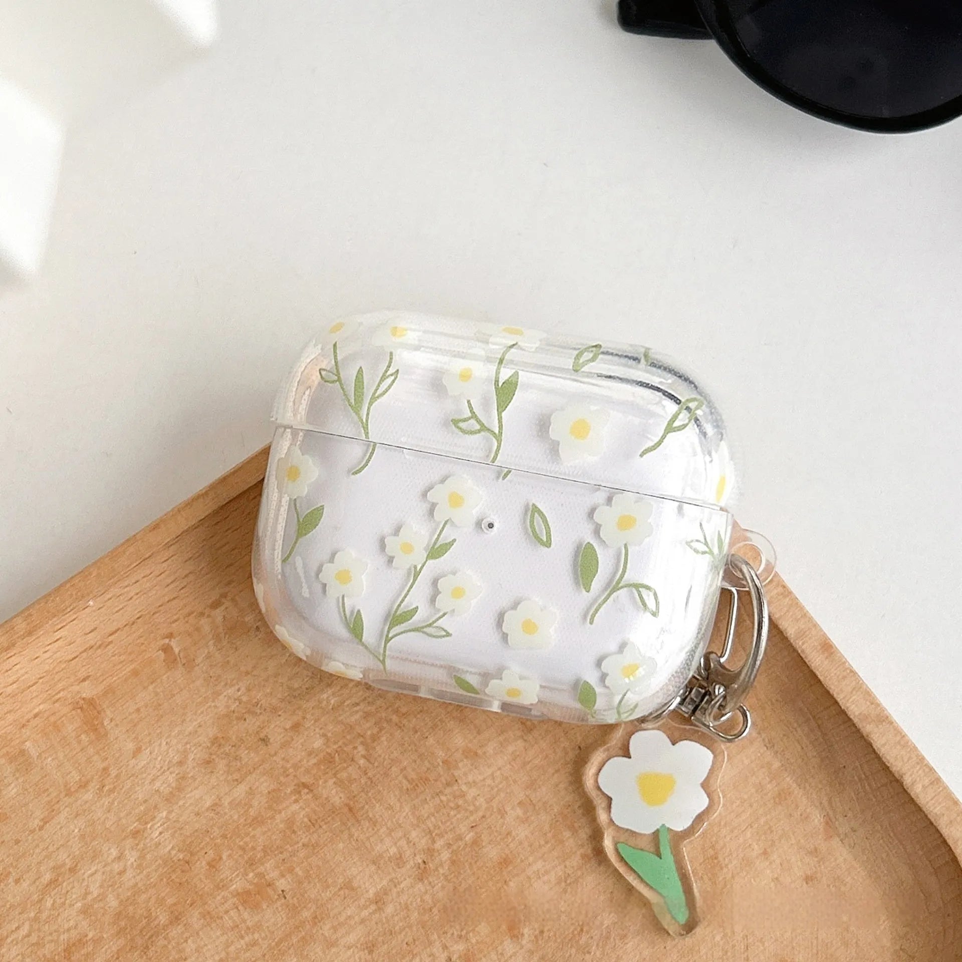 White floral transparent TPU protective case for Apple AirPods charging case