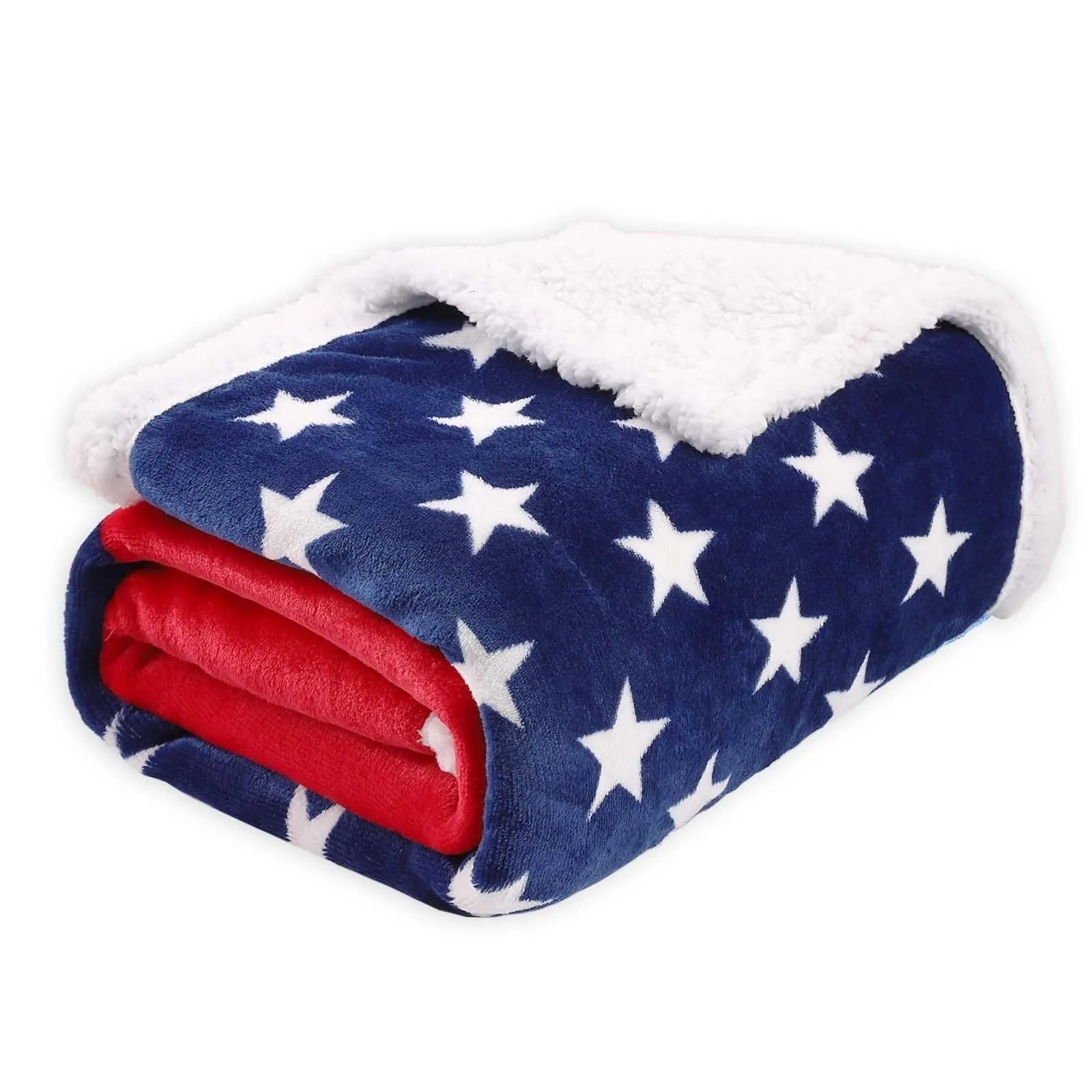 Striped polyester blanket in American style design showing three available size options