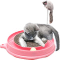 Blue cat scratching toy with track ball and replaceable cardboard pad for furniture protection