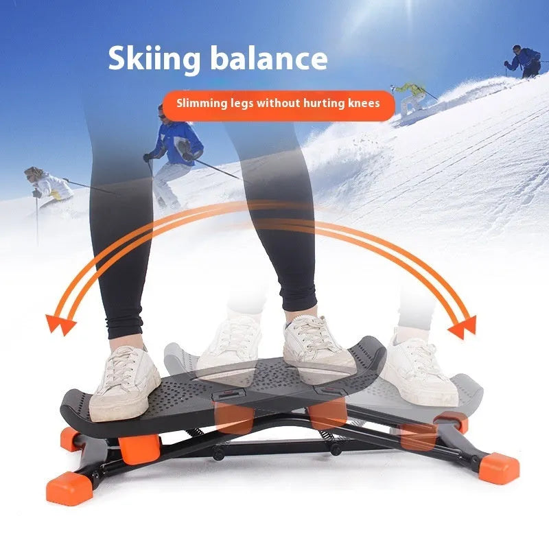 Black mini fitness skiing machine JS101A with elastic hand straps, compact home exercise equipment