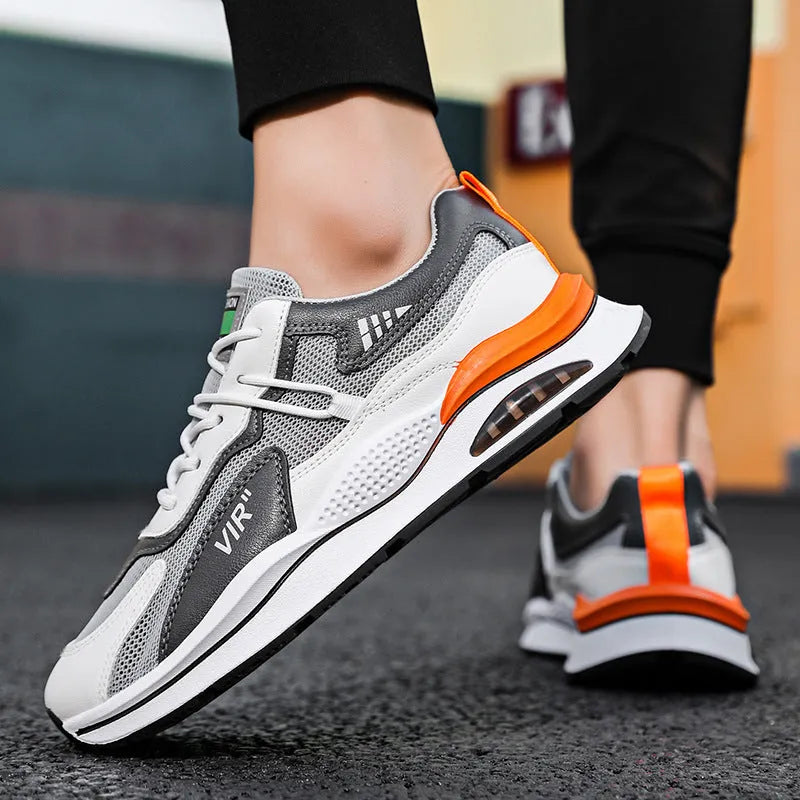 Men's grey mesh casual sneakers with round toe and EVA sole for summer running