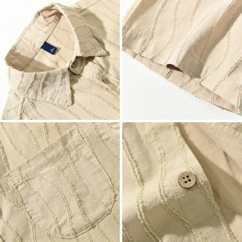 Men's pure cotton casual short sleeve shirt in Japanese fresh loose fit style