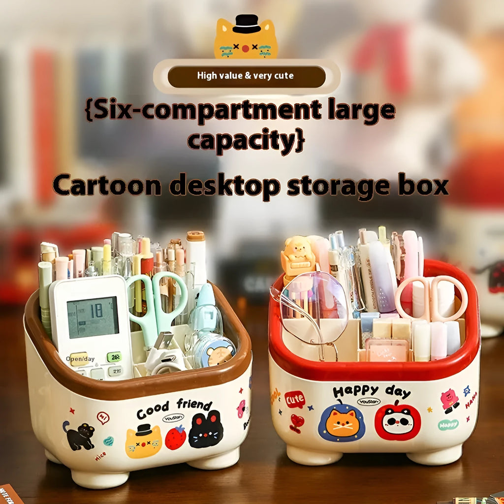 Cartoon style plastic desktop storage organiser with 2L capacity and grid compartments