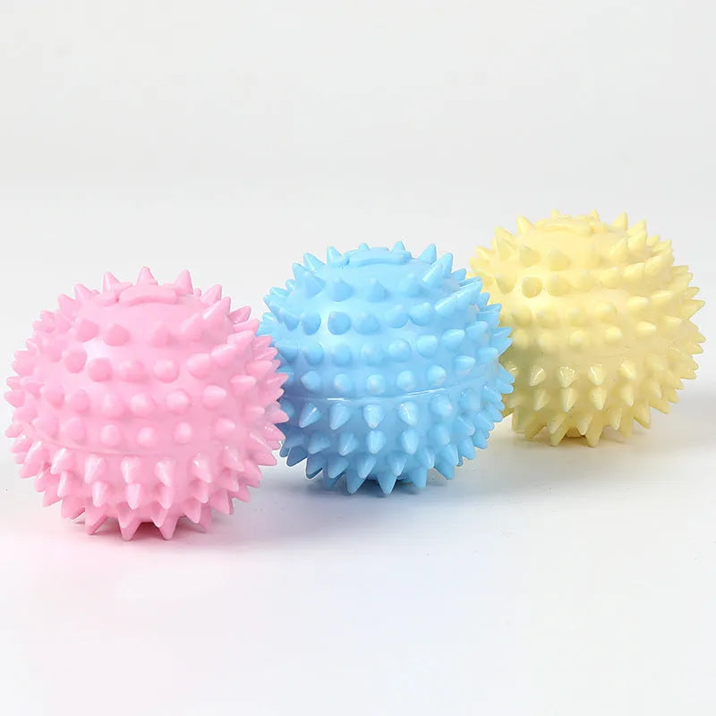 Blue TPR dog chewing toy with footprint design and soft bulging texture for tooth cleaning