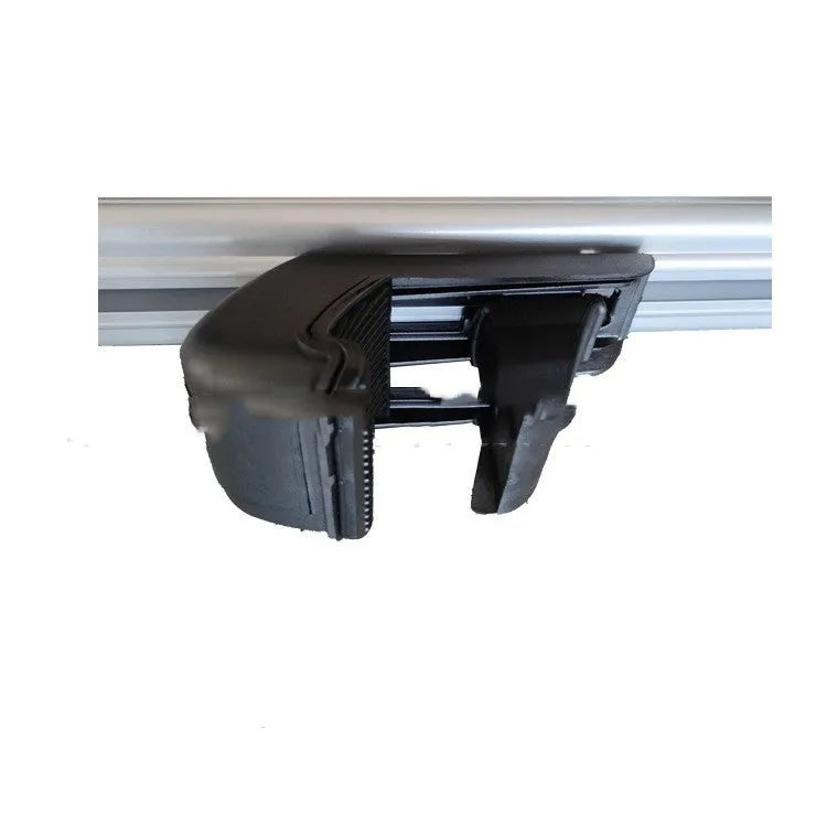 Two silver alloy roof rack crossbars for a General Motors SUV, shown adjusted to full length.