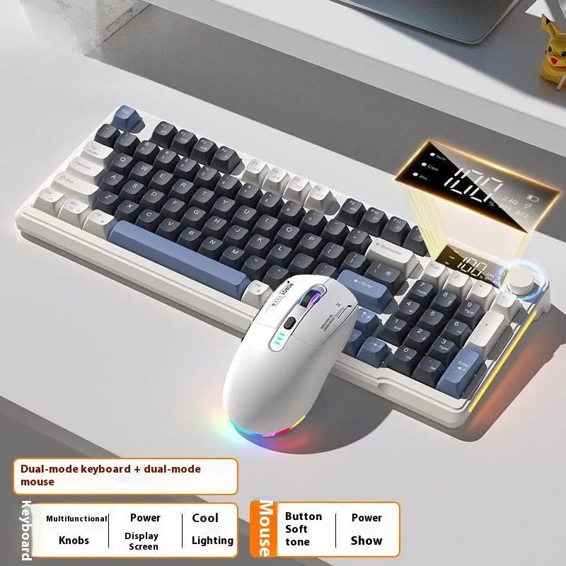 Wireless mechanical keyboard and mouse combo in blue-white colour option with USB-C cable