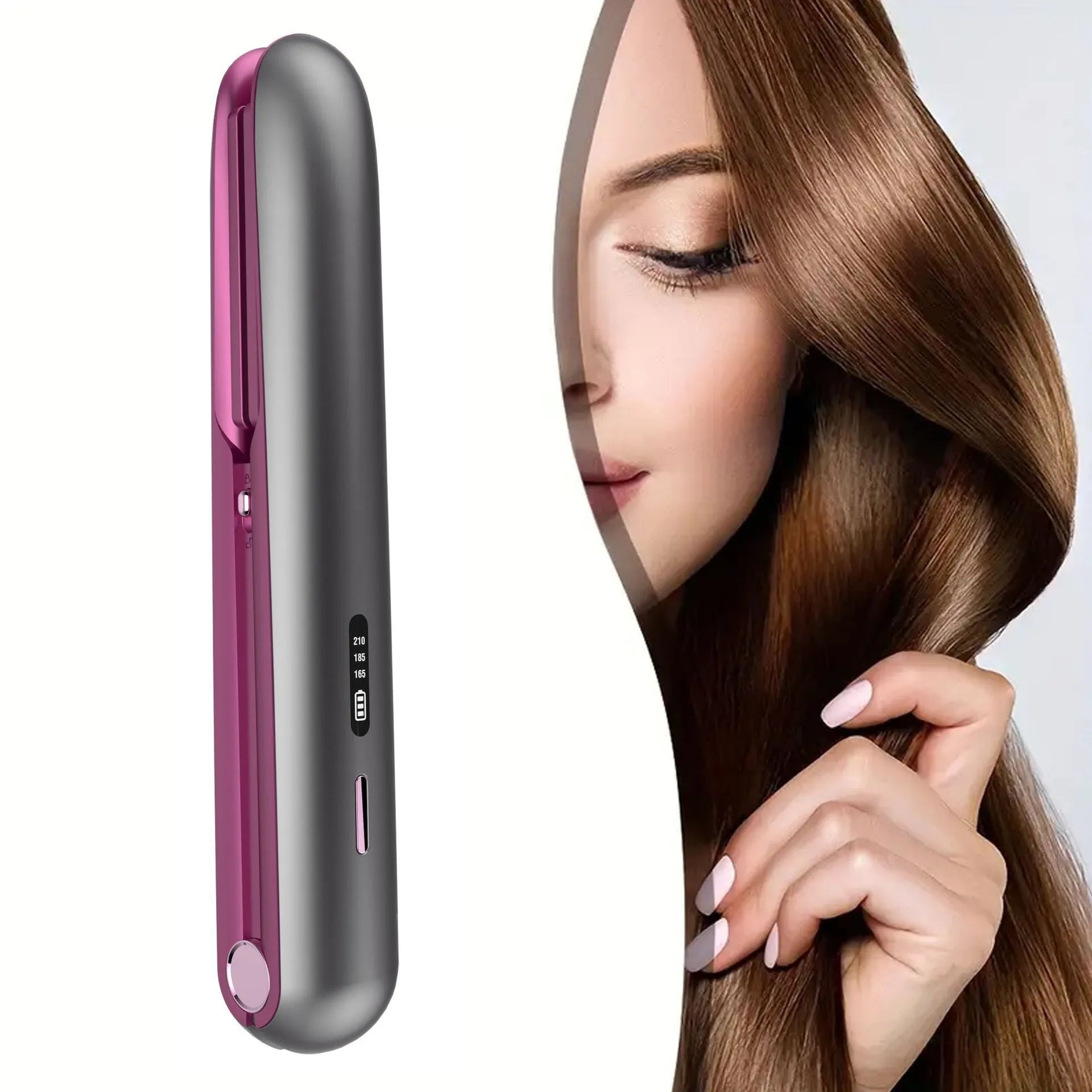 Moon shadow grey wireless hair straightener with ceramic plates for curling and straightening
