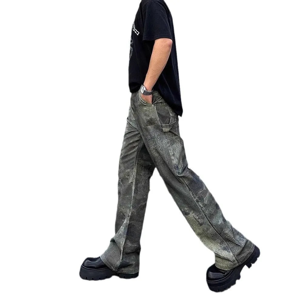 Men's camouflage print straight-leg jeans in cotton denim fabric