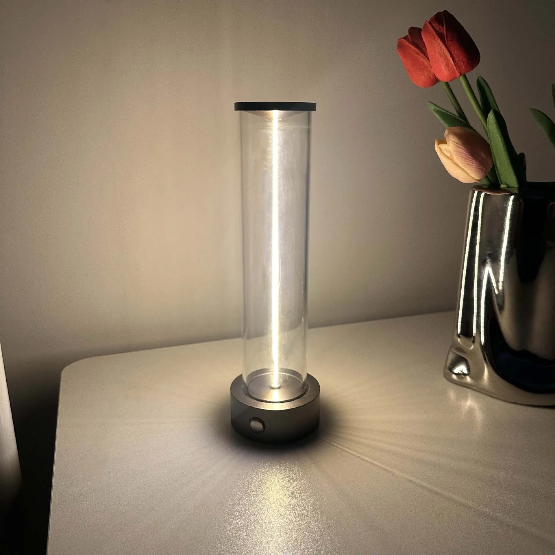 Modern glass LED night light with magnetic base and USB charging cable
