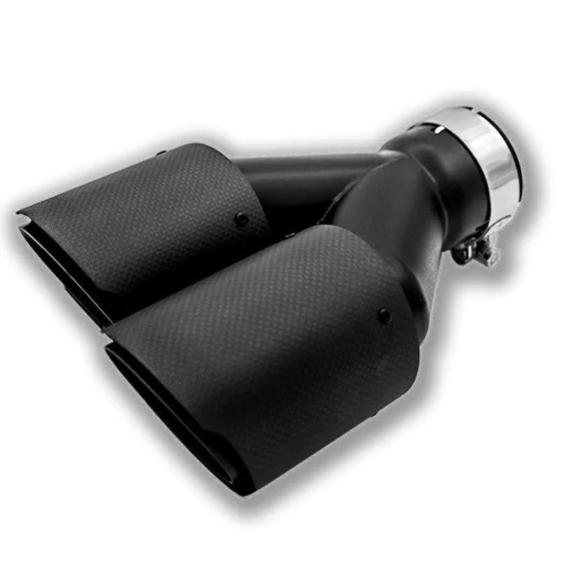 Black carbon fibre dual outlet car exhaust pipe with 250mm sizing for vehicle modification