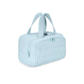 Lightweight large capacity travel toiletries bag open showing fluffy polyester interior in available colours