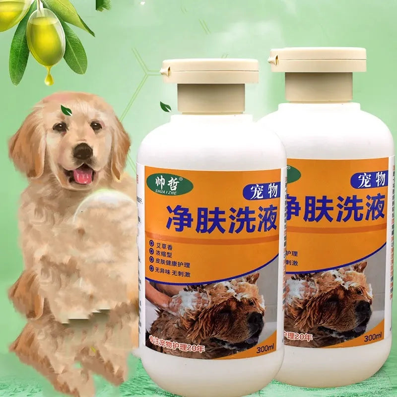 300ml bottle of pet cleansing lotion for dog and cat skin care with moss treatment