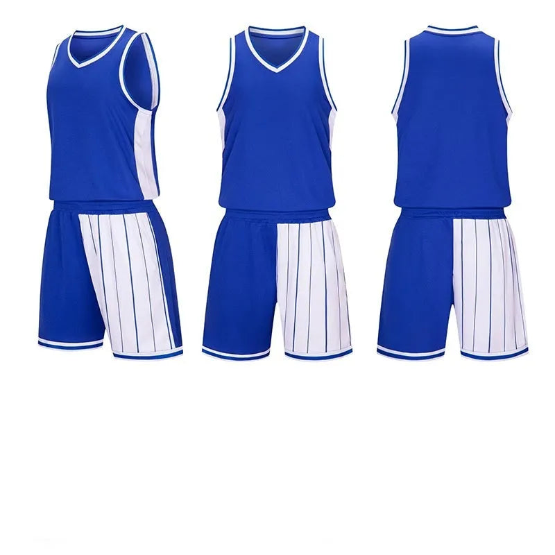 Men's basketball training uniform set in polyester with quick-dry properties showing top and shorts