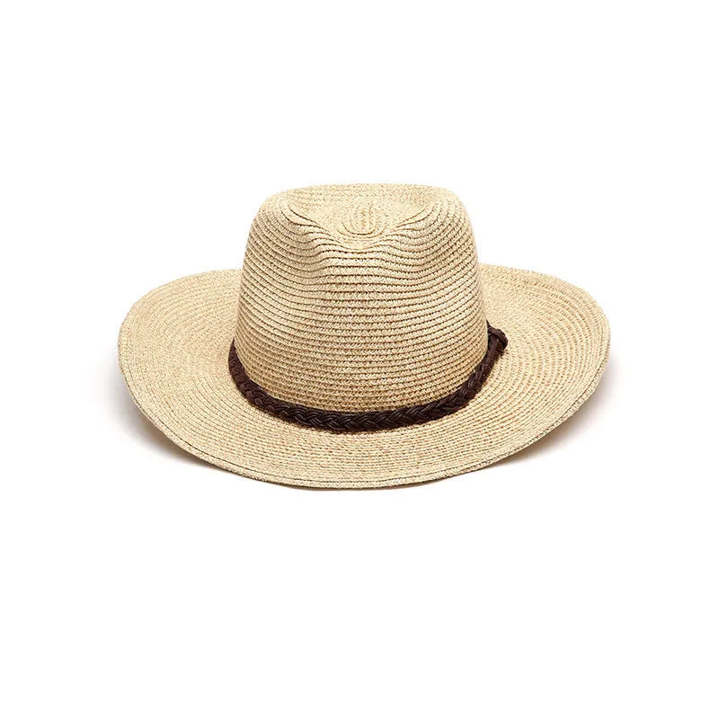 Men's foldable wide-brim straw sun hat in mixed beige colour for summer outdoor wear