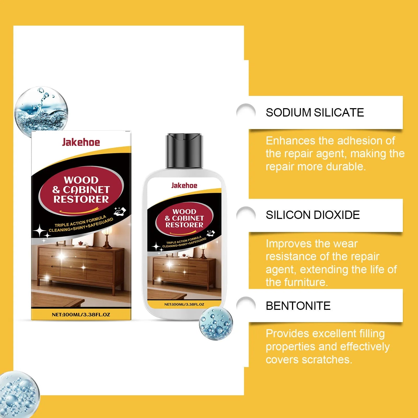 100ml wooden furniture scratch care bottle with 20x20cm microfibre towel for surface maintenance