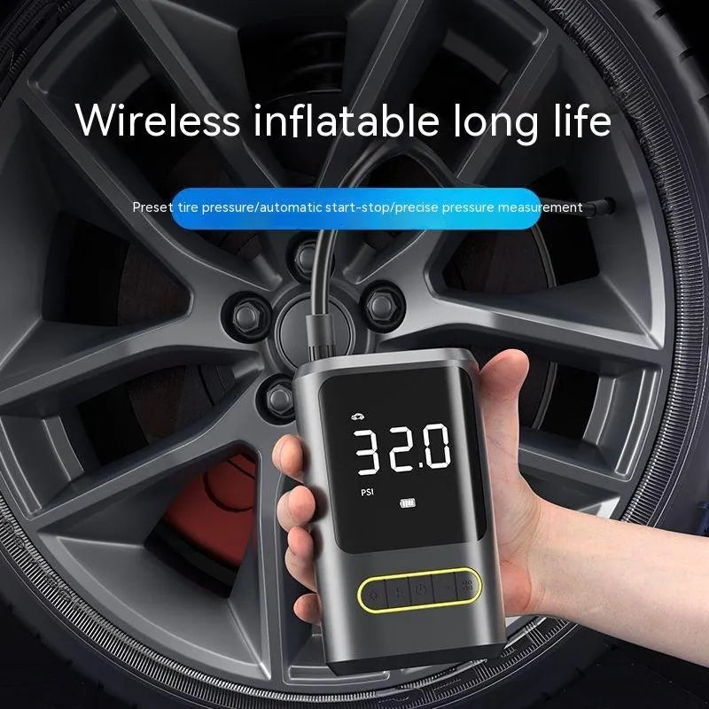 Handheld wireless digital display car tyre inflator pump with LED light and four air nozzles
