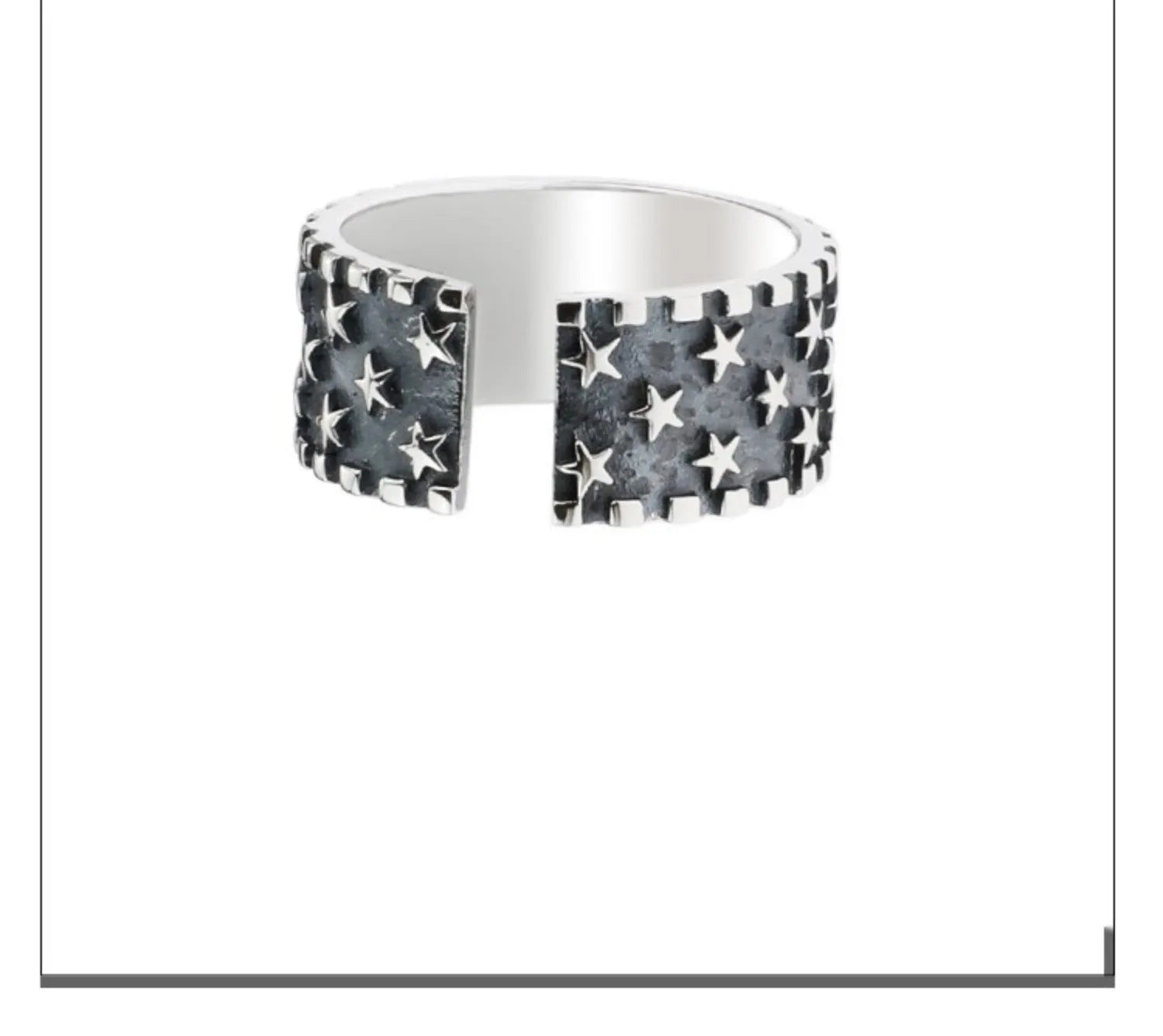 925 silver multi star ring with geometric pattern and adjustable opening