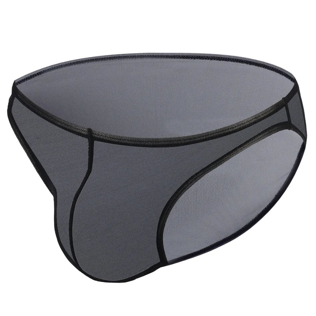 Men's black ice silk triangle low-waist briefs shorts on white background
