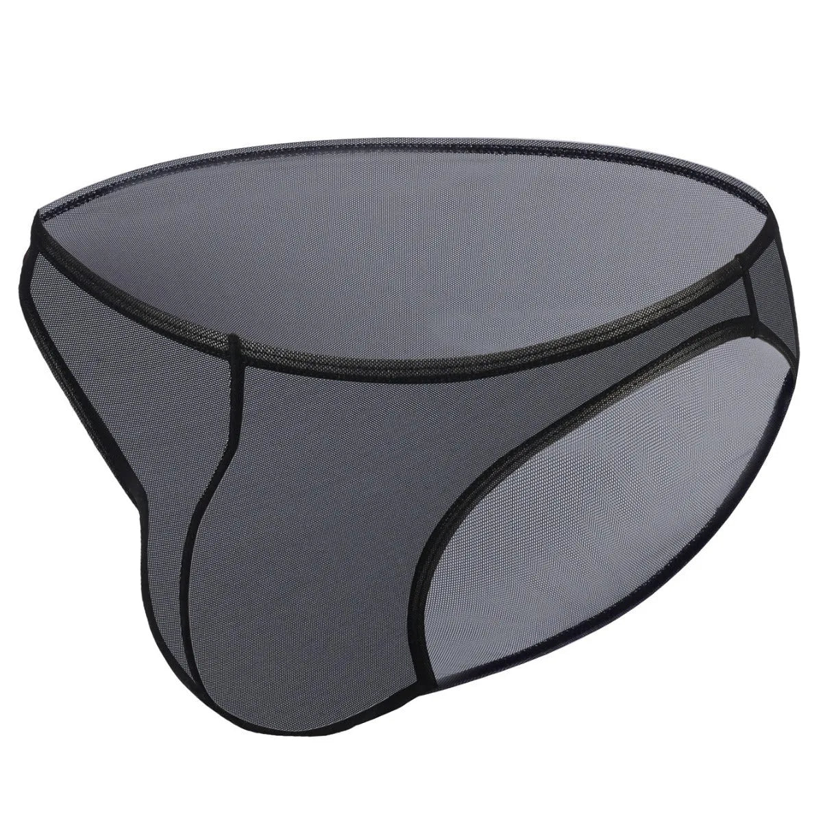 Men's black ice silk triangle low-waist briefs shorts on white background