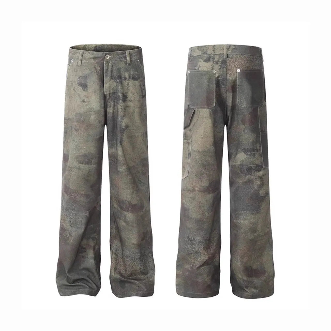 Men's camouflage print straight-leg jeans in cotton denim fabric