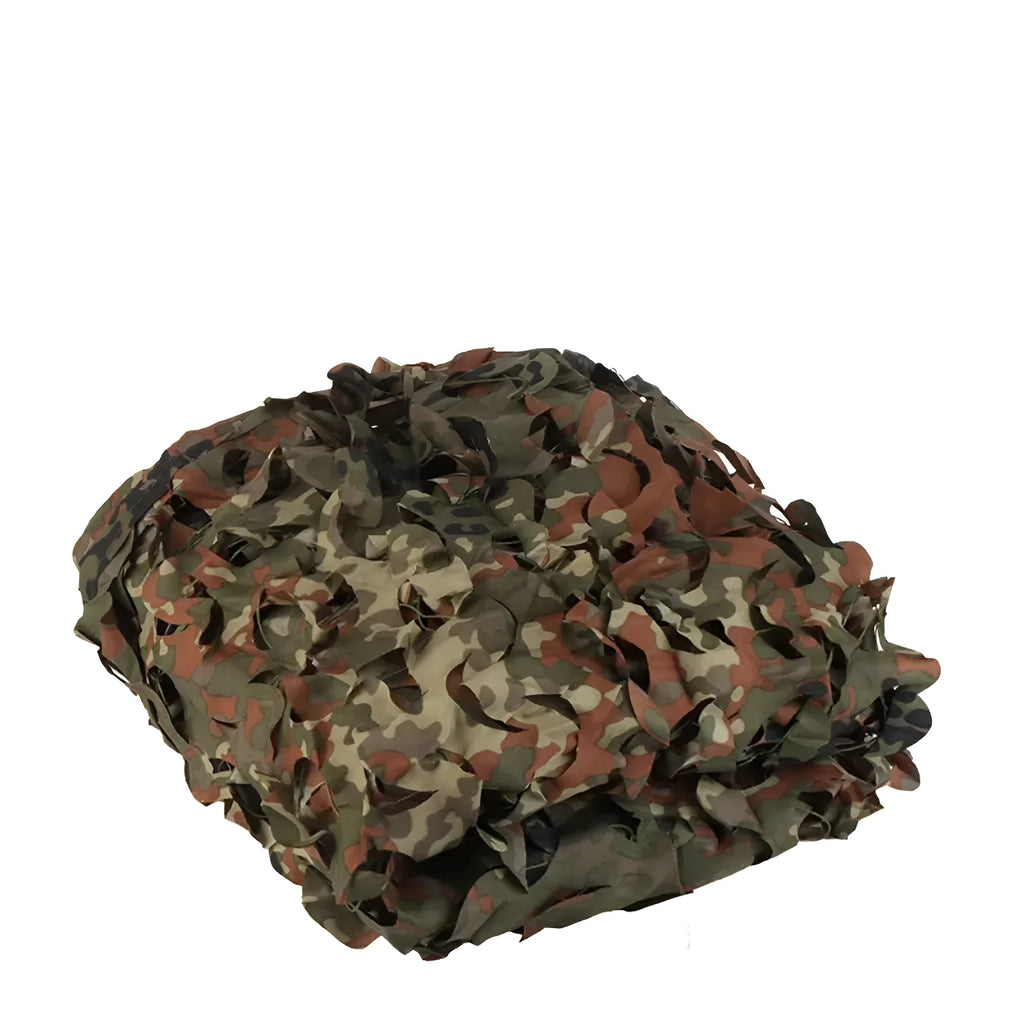 Green camouflage net cover with UV protection shown in desert camouflage pattern for outdoor use
