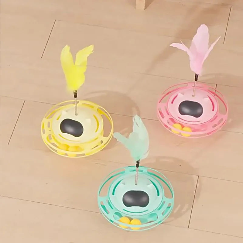 Pink self-hi tumbler cat toy with turntable design and cat stick for interactive pet play