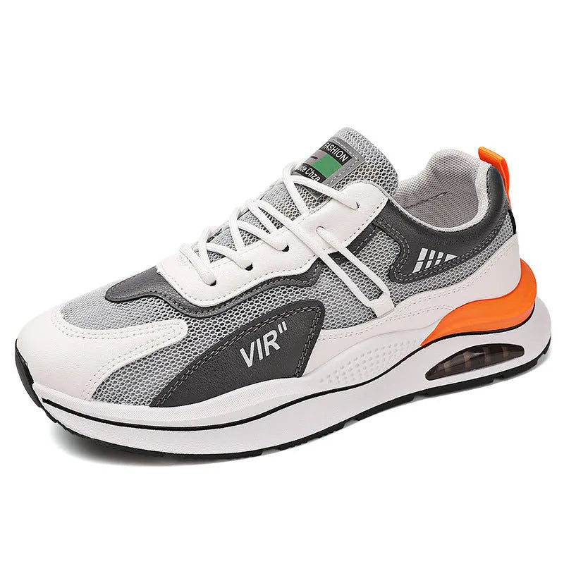 Men's grey mesh casual sneakers with round toe and EVA sole for summer running