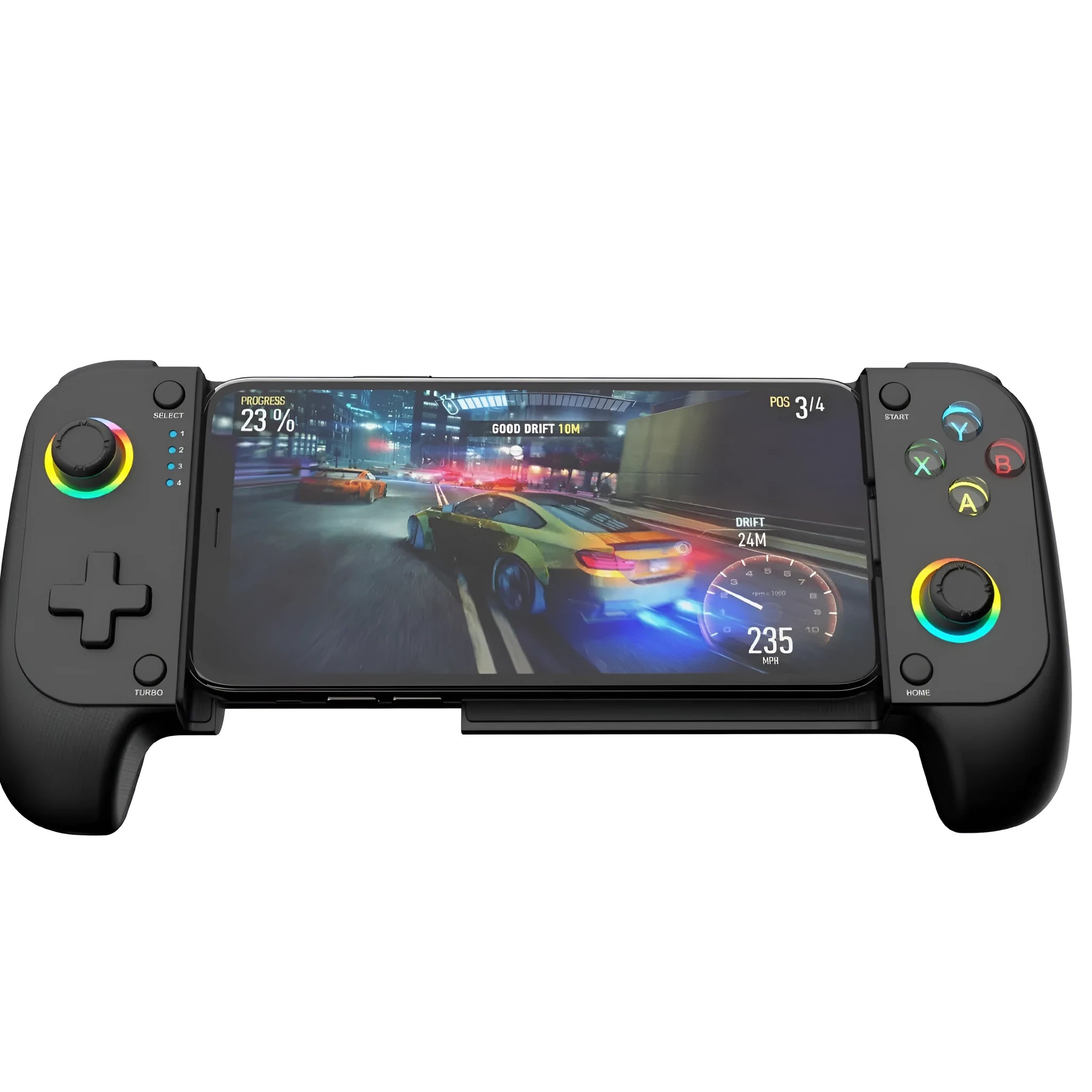 Bluetooth wireless game controller with stretching handles for mobile phones in black, red and blue, or white colour options