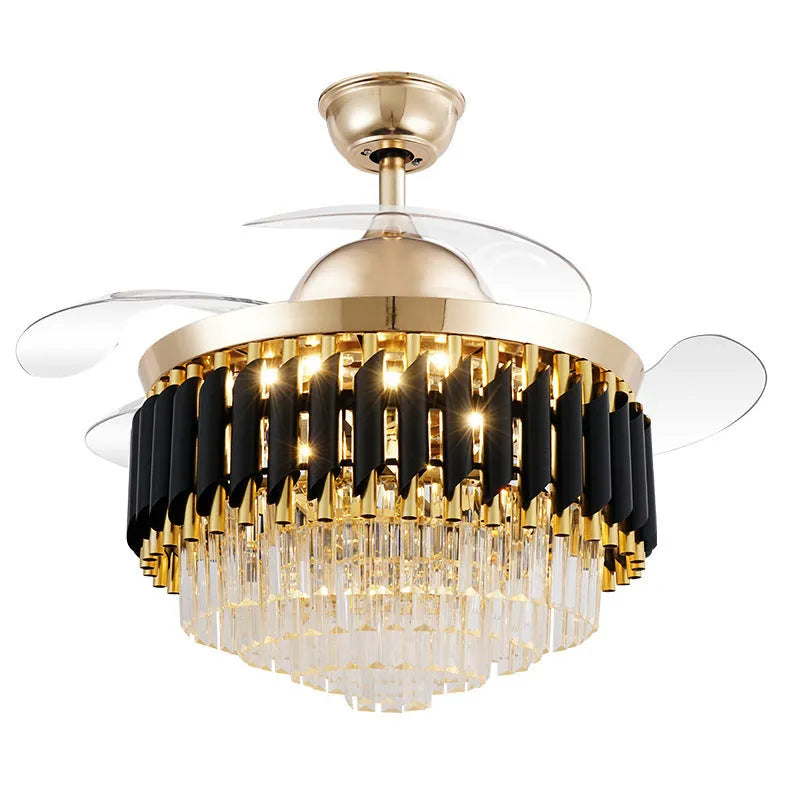Ceiling fan with crystal chandelier LED light and remote control in 42 or 48 inch sizes