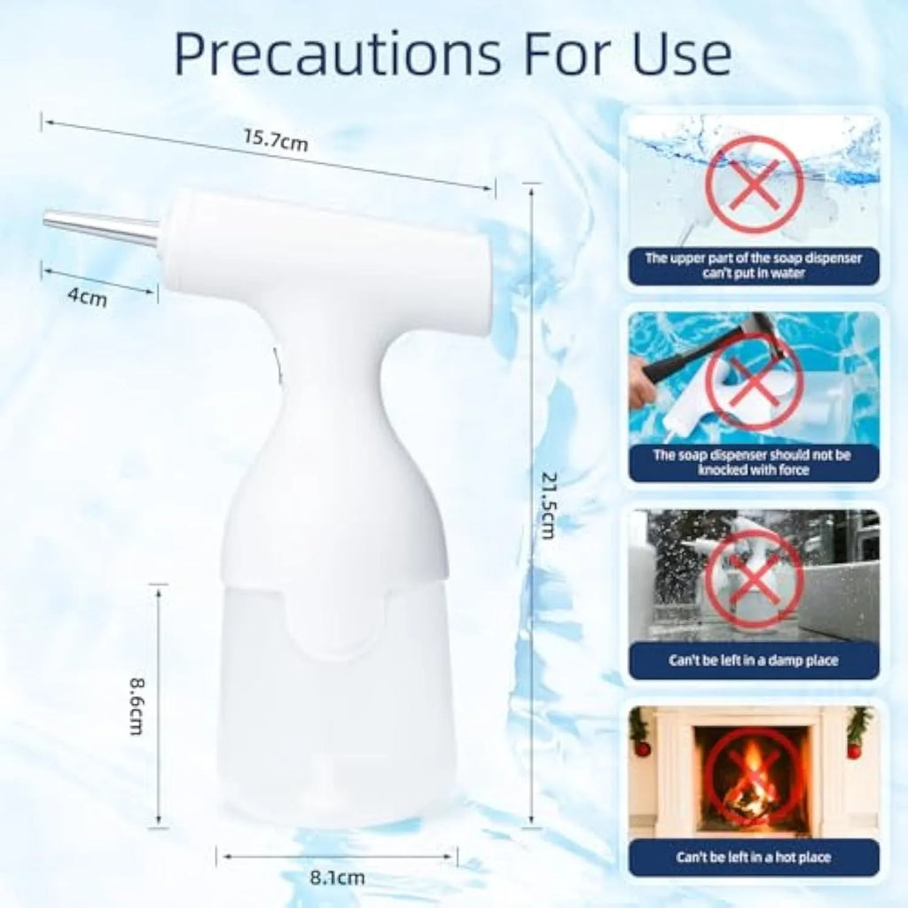 White electric foam soap dispenser with two nozzles and USB charging cable for pet bathing and household cleaning