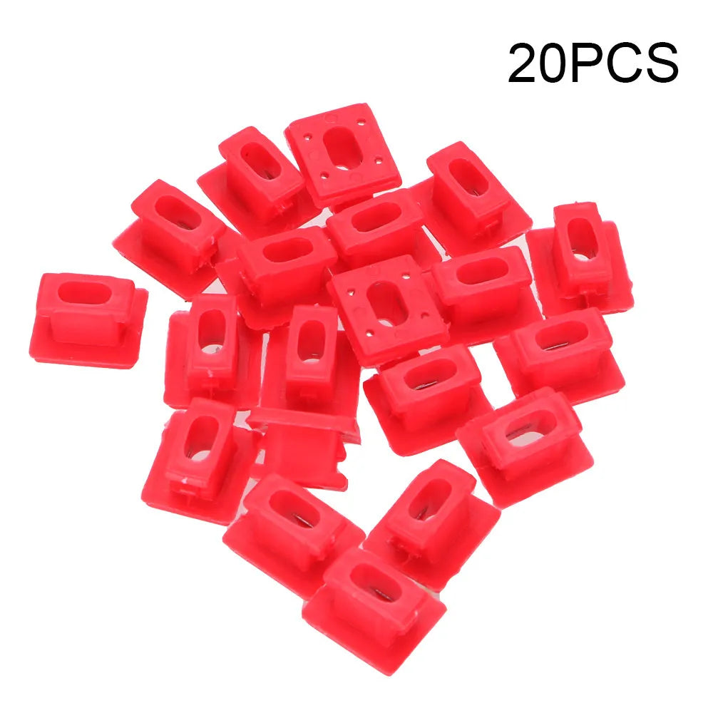 Pack of 10 black plastic snap buckle clips for BMW walnut interior door trim panel repair.