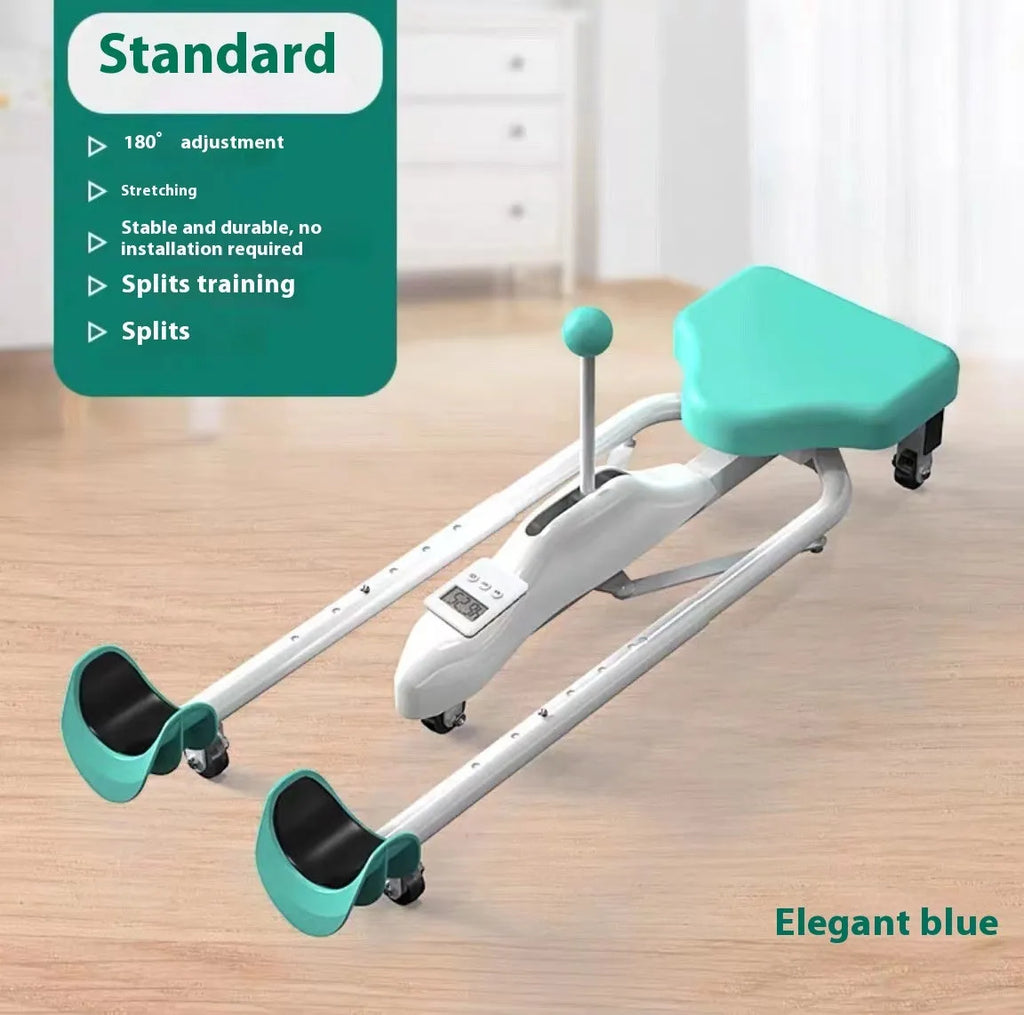 Steel pipe leg stretching equipment with foam padding in pink or blue with optional backrest