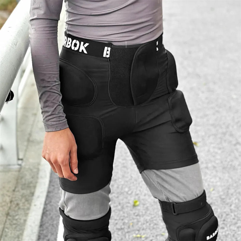 Black adult hip protection pants with NBR foam padding for roller skating and skateboarding