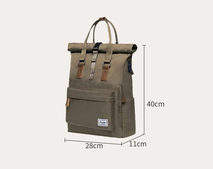 Casual polyester backpack showing interior computer pocket and zipper compartment