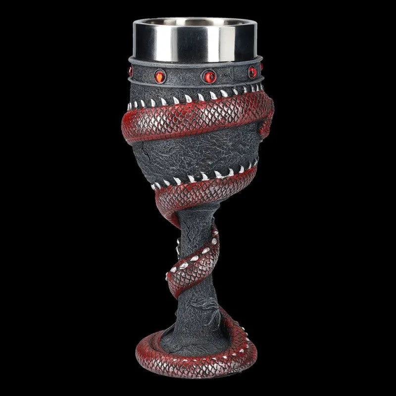 Red wine glass with Chinese dragon 3D design in stainless steel and resin, 200ml capacity