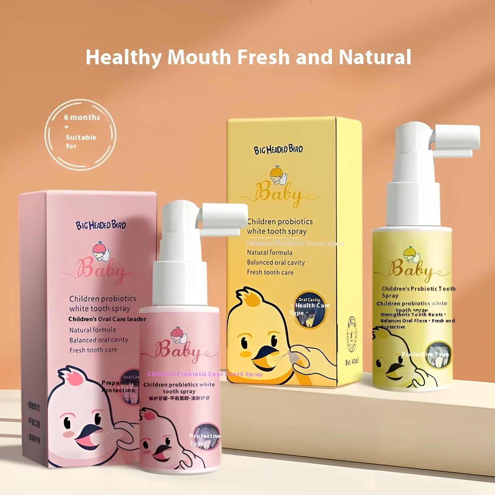 Children's probiotic oral care spray bottle in 40ml size for cavity prevention and teeth whitening