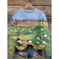 Women's round neck sweater with a digital floral print in a polyester fabric.